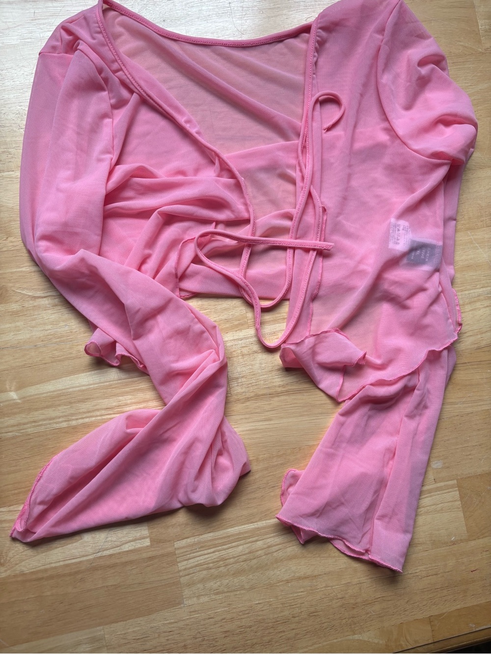 SHEIN Pink Sheer Tie-Front Wrap Top